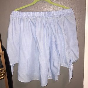 Blue and white striped Off the shoulder top